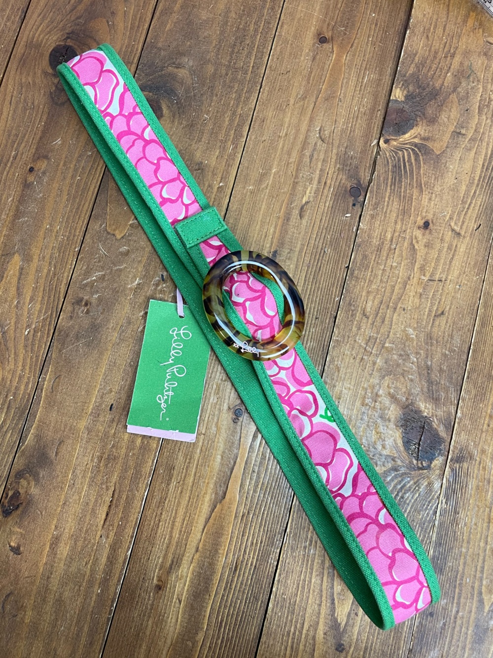 Lilly Pulitzer size small green and pink floral design canvas belt new